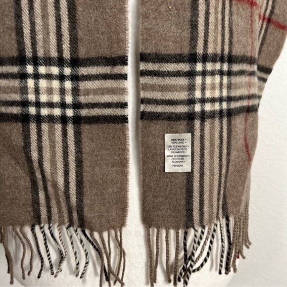 Wool Scarf Traditional Plaid Neutral Colors Made in Germany Twisted Tassels - Picture 8 of 10